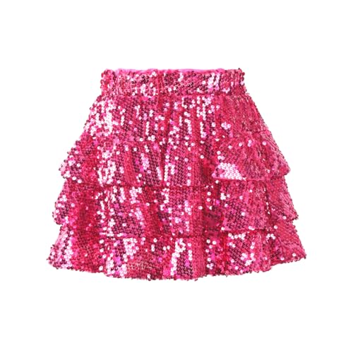 WELAKEN Sparkle Sequin Skirt for Girls Kids Elastic Waist Three Layer Ruffle Skirt - Image 1