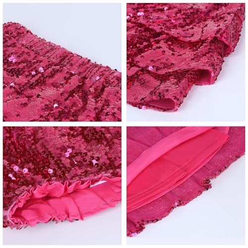 WELAKEN Sparkle Sequin Skirt for Girls Kids Elastic Waist Three Layer Ruffle Skirt - Image 5