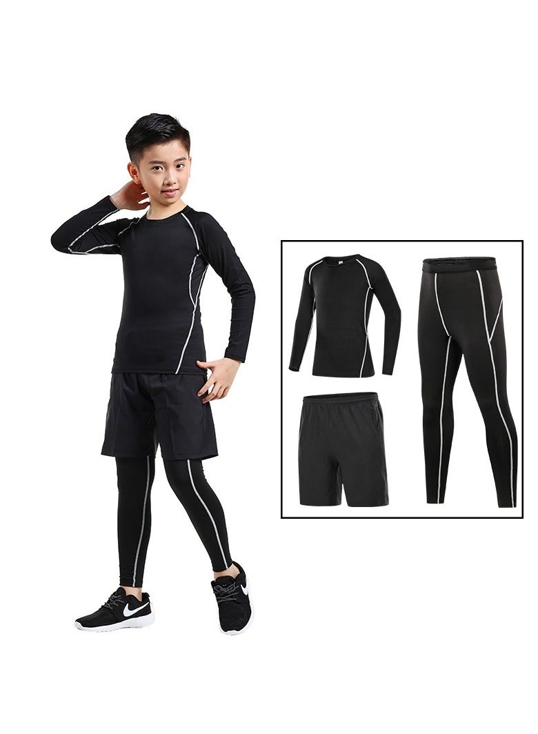 KUYING مجموعة ملابس رياضية ضيقة عالية المرونة للأطفال، بدلة تدريب سريعة الجفاف