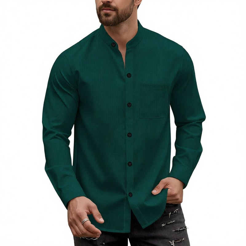 Men's Waffle Knit Cardigan Button Up Long Sleeve Casual Shirt - Image 3