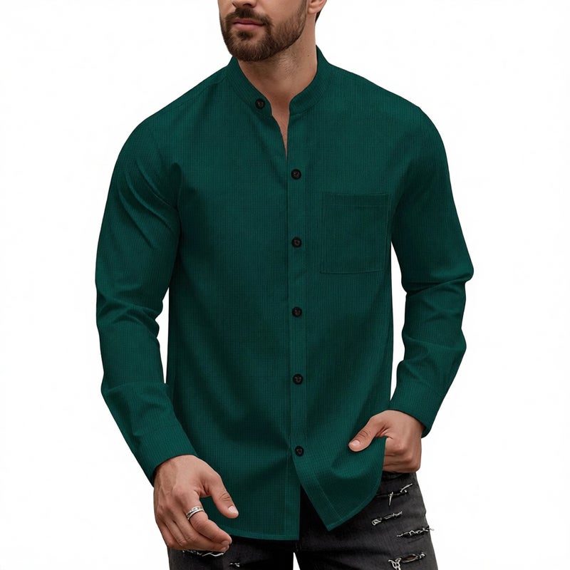 Men's Waffle Knit Cardigan Button Up Long Sleeve Casual Shirt - Image 1