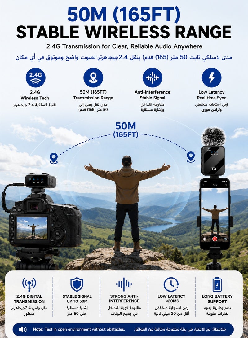 اوليو ميكروفون لاسلكي OULIYO لافالير 2.4G مزدوج – ميكروفون صغير بتقنية تقليل الضوضاء للـ تيك توك والبث المباشر والفيديو والتصوير متوافق مع آيفون وأندرويد - Image 5