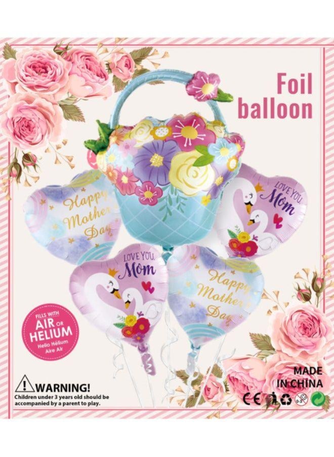 Happy Mothers Day and Decor Mothers Day Decorations for Party Set of 6 Multicolored Balloon, Flower, Heart and Basket Balloon (Blue) - Image 5