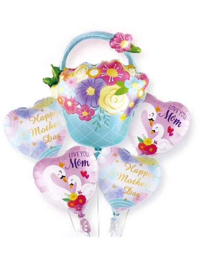 Happy Mothers Day and Decor Mothers Day Decorations for Party Set of 6 Multicolored Balloon, Flower, Heart and Basket Balloon (Blue) - Image 4