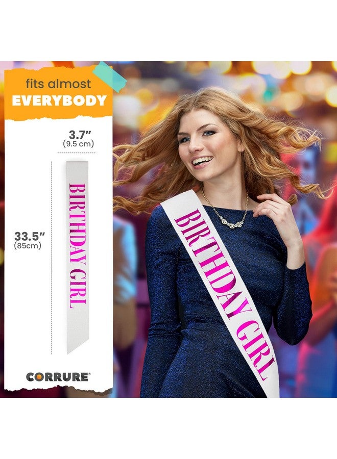 CORRURE 'Birthday Girl' Sash Glitter with Pink Foil - White Glitter Happy Birthday Sash for Women - Party Favors Supplies and Decorations for Sweet 16, 18th 21st 30th 40th or Any Bday Party - Image 5