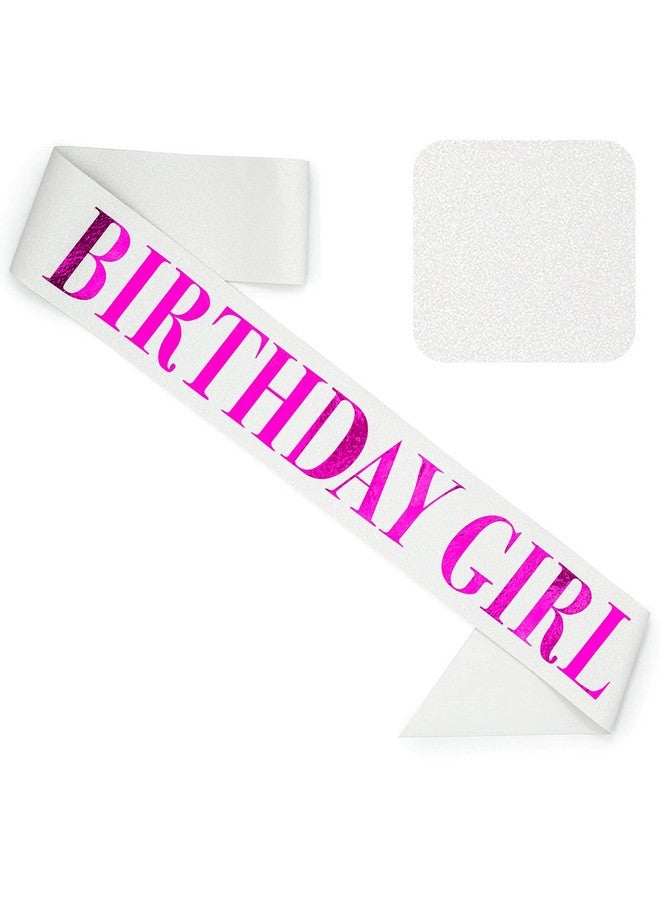 CORRURE 'Birthday Girl' Sash Glitter with Pink Foil - White Glitter Happy Birthday Sash for Women - Party Favors Supplies and Decorations for Sweet 16, 18th 21st 30th 40th or Any Bday Party - Image 1