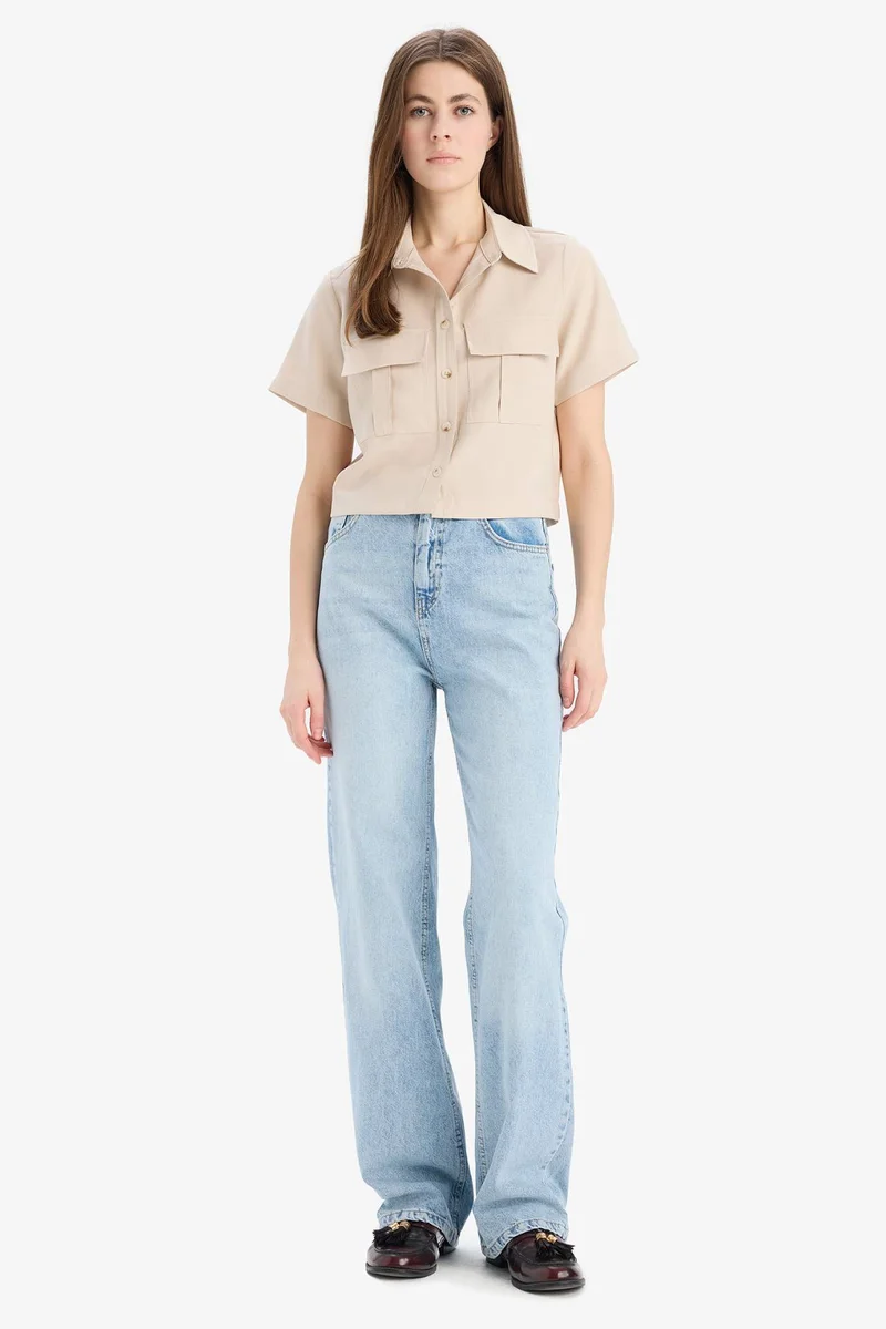 ديفاكتو Crop Shirt Collar Sensual Short Sleeve Shirt