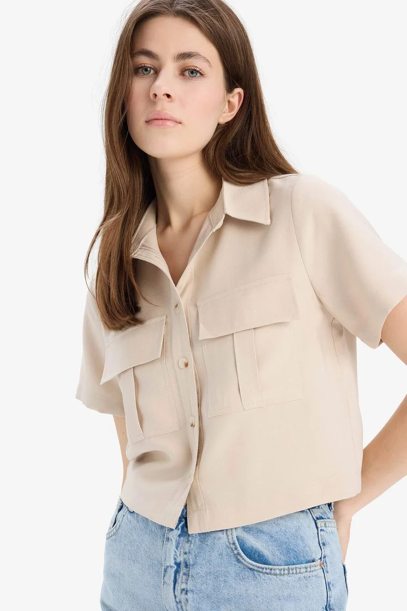 ديفاكتو Crop Shirt Collar Sensual Short Sleeve Shirt