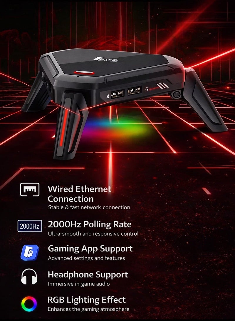 Gamwing Scorpion 2 Pro Keyboard & Mouse Converter for Mobile Gaming by Gamwing, Wired 100Mbps Ethernet Network Port, Low Latency Signal Transmission, 2000Hz Polling Rate, RGB Lighting, Multiple Audio Interfaces, Supports Redmagic, Android 10+, HyperOS, HarmonyOS, for PUBG & FPS Games - Image 2