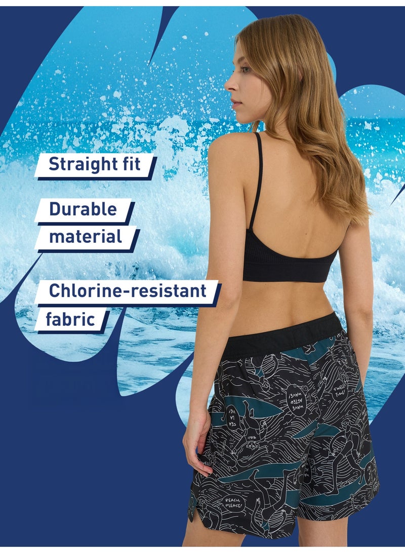 شروط شورت سباحة نسائي أسود / أخضر 91 ٪ بوليستر ، 9 ٪ إيلاستين ، تجفيف سريع ، تقنية ذبابة الماء ، مثالي لركوب الأمواج وملابس البحر - Image 3