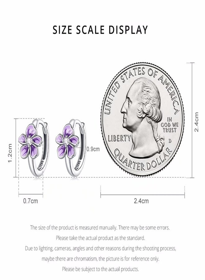 Qings Flower Small Hoop Earrings for Women, S925 Sterling Silver Hypoallergenic Huggie Hoop Earrings Purple Fresh Flower Earrings Jewelry Gifts for Women - Image 5