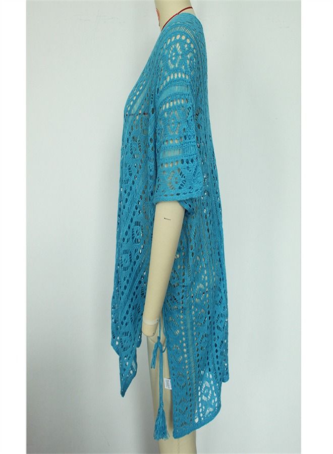 Loquat Solid Loose Beach Dress Lake Blue  - Image 2