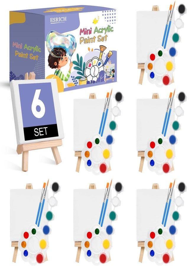 ESRICH 6 Set Mini Acrylic Paint Kit,Minis Stretched Canvas with Easel,Acrylic Paint Strips,Paint Palettes,Painting Brushes, Mini Canvas and Easel Set for Kids Artists Beginner,Gift - Image 1