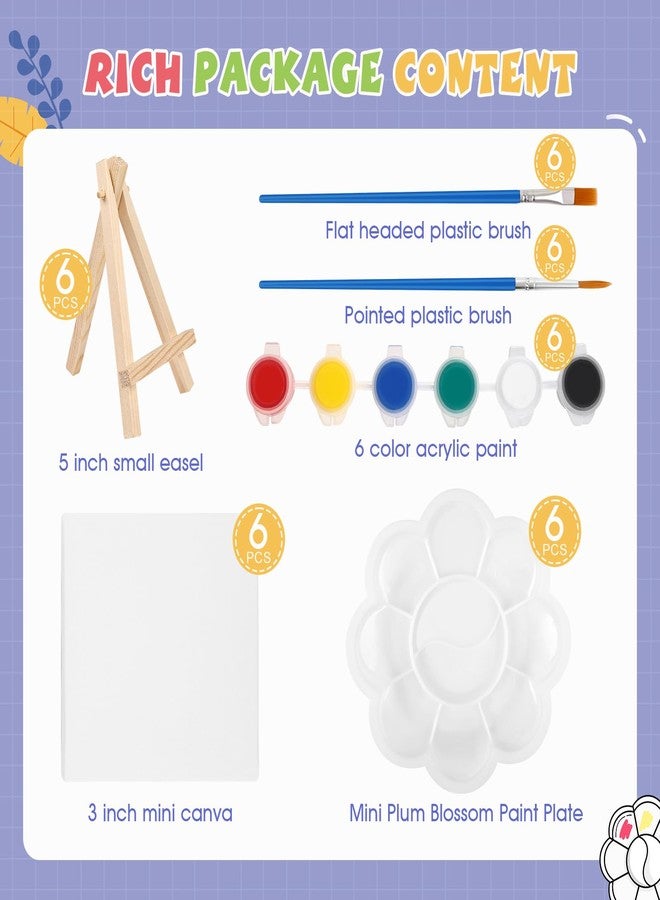 ESRICH 6 Set Mini Acrylic Paint Kit,Minis Stretched Canvas with Easel,Acrylic Paint Strips,Paint Palettes,Painting Brushes, Mini Canvas and Easel Set for Kids Artists Beginner,Gift - Image 2