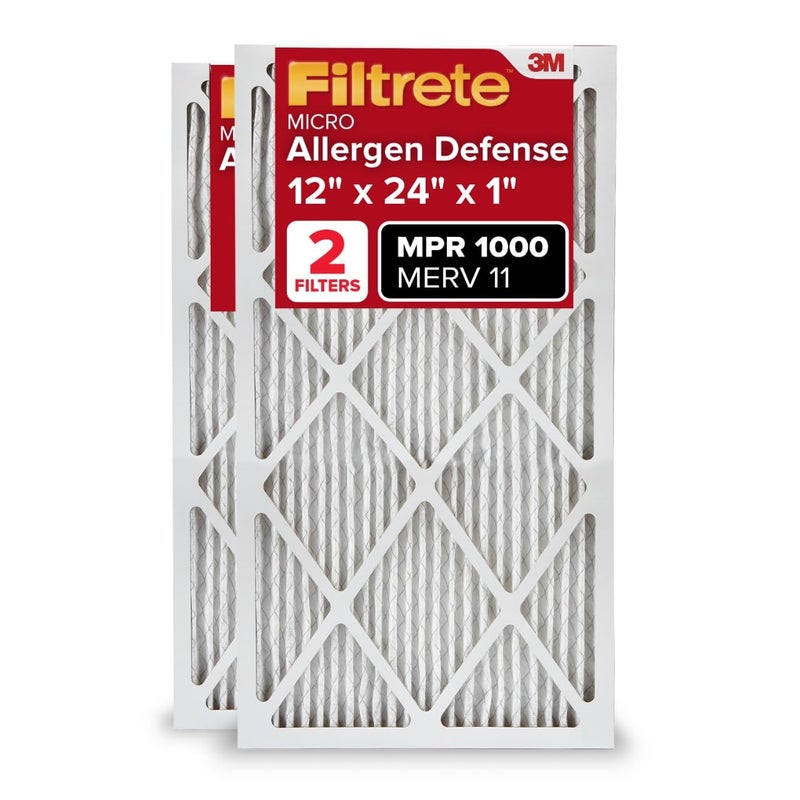 Filtrete 12x24x1 AC Furnace Air Filter, MERV 11, MPR 1000, Micro Allergen Defense, 3-Month Pleated 1-Inch Electrostatic Air Cleaning Filter, 2 Pack (Actual Size 11.719 x 23.72 x 0.85 in) - Image 1