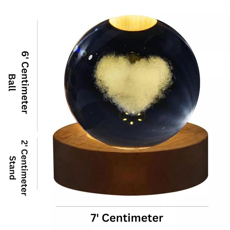 DS ENTERPRISE Stunning 3D Galaxy Love- Heart Design, Crystal Ball Night Light, Creative Engraved LED Glass Ball, Decorative Table Lamp with USB & Wooden Base - Elegant Home-Office Décor, Desktop, & Best Gift - Image 2