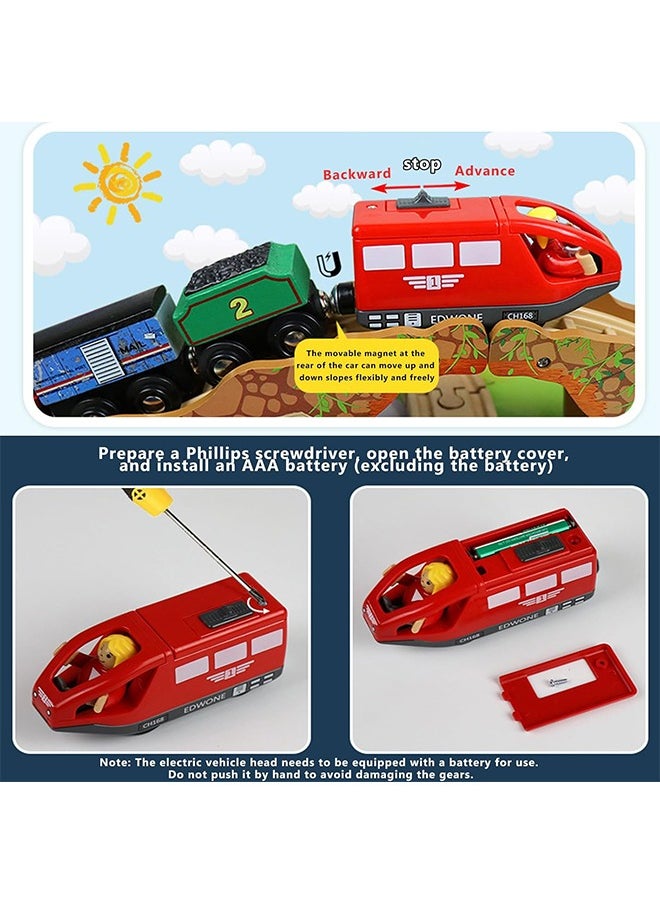 Beauenty Train Set 85PCS Wooden Train Tracks & Trains for Kids Battery Operated Action Locomotive (Magnetic Connection) Wooden Train Toys Gift for 3-7 Years Old Toddlers & Kids (A)  - Image 4