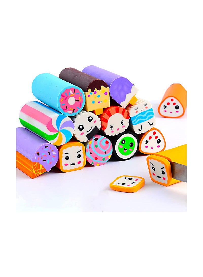 SYOSI 12 Pcs Sushi Desserts Erasers Assorted Long Mini Food Pencil Eraser for Kids Party Favors School Student Prizes Gift - Image 1
