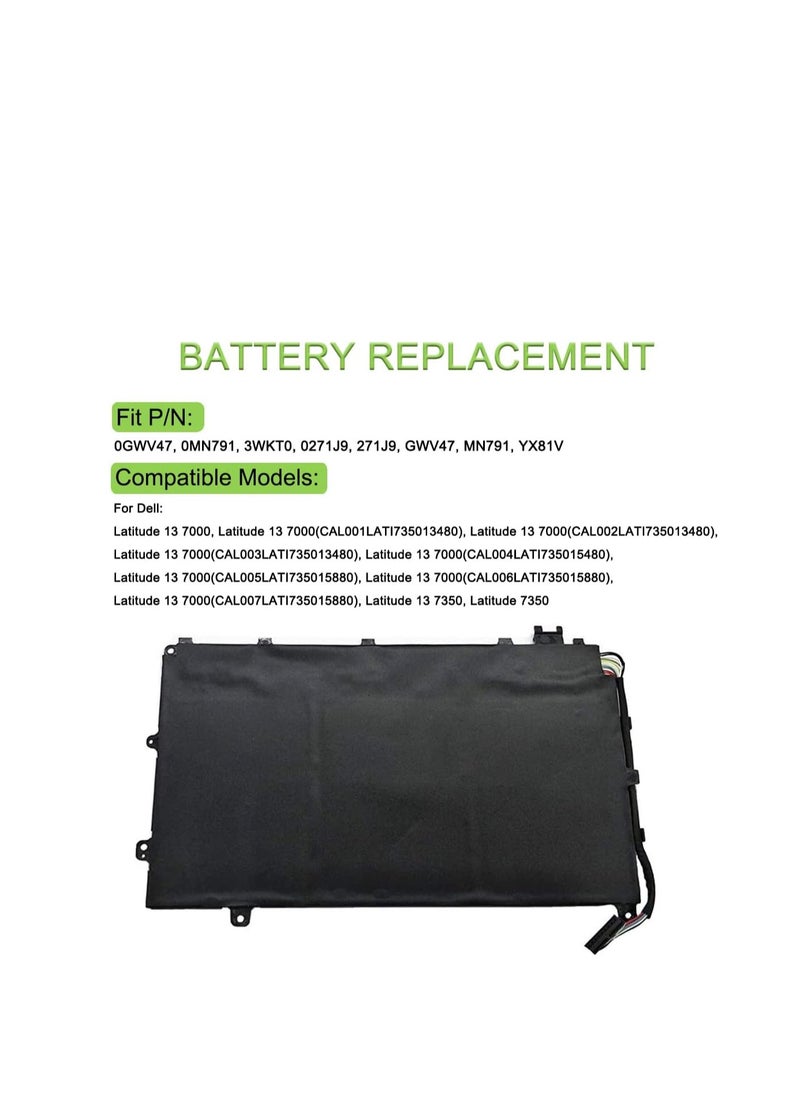 Terabyte - 11.1V 30Wh 3-Cell 271J9 GWV47 0GWV47 MN791 YX81V 3WKT0 0MN791 Laptop battery compatible for Dell Latitude 7350 13 7000 - Image 1
