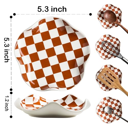 Miamolo Kitchen Spoon Rest for Stove Top, Checkered Coffee Spoon Rest, Ceramic Spoon Holder for Kitchen Counter Cooking Utensil Rest, Modern Farmhouse DéCor - Image 2
