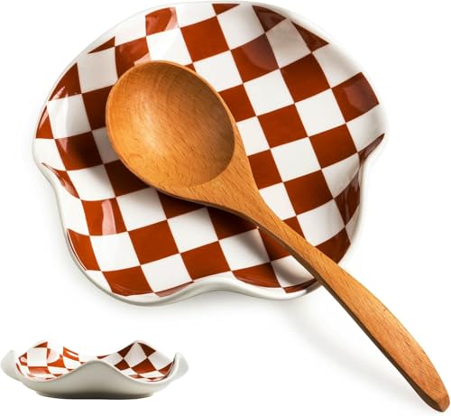 Miamolo Kitchen Spoon Rest for Stove Top, Checkered Coffee Spoon Rest, Ceramic Spoon Holder for Kitchen Counter Cooking Utensil Rest, Modern Farmhouse DéCor - Image 1