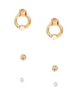Just Peachy Just Peachy Set of 3 Gold-Toned & White Contemporary Stud Earrings, Elegant, Versatile Jewelry for Every Occasion, Lightweight, Hypoallergenic, and Durable Studs - Perfect for Women  - Image 1