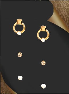 Just Peachy Just Peachy Set of 3 Gold-Toned & White Contemporary Stud Earrings, Elegant, Versatile Jewelry for Every Occasion, Lightweight, Hypoallergenic, and Durable Studs - Perfect for Women  - Image 3