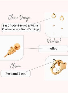 Just Peachy Just Peachy Set of 3 Gold-Toned & White Contemporary Stud Earrings, Elegant, Versatile Jewelry for Every Occasion, Lightweight, Hypoallergenic, and Durable Studs - Perfect for Women  - Image 4