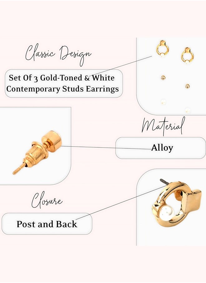 Just Peachy Just Peachy Set of 3 Gold-Toned & White Contemporary Stud Earrings, Elegant, Versatile Jewelry for Every Occasion, Lightweight, Hypoallergenic, and Durable Studs - Perfect for Women  - Image 4