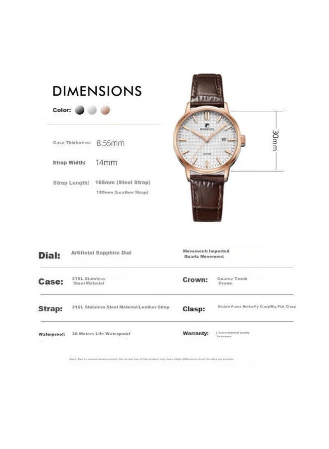 Rossini Women'S Quartz Watch With White Dial And Leather Strap, Birthday Gift For Girlfriend, Chinese Watch, Fashionable With Luminous Date Display 50098 - Image 4