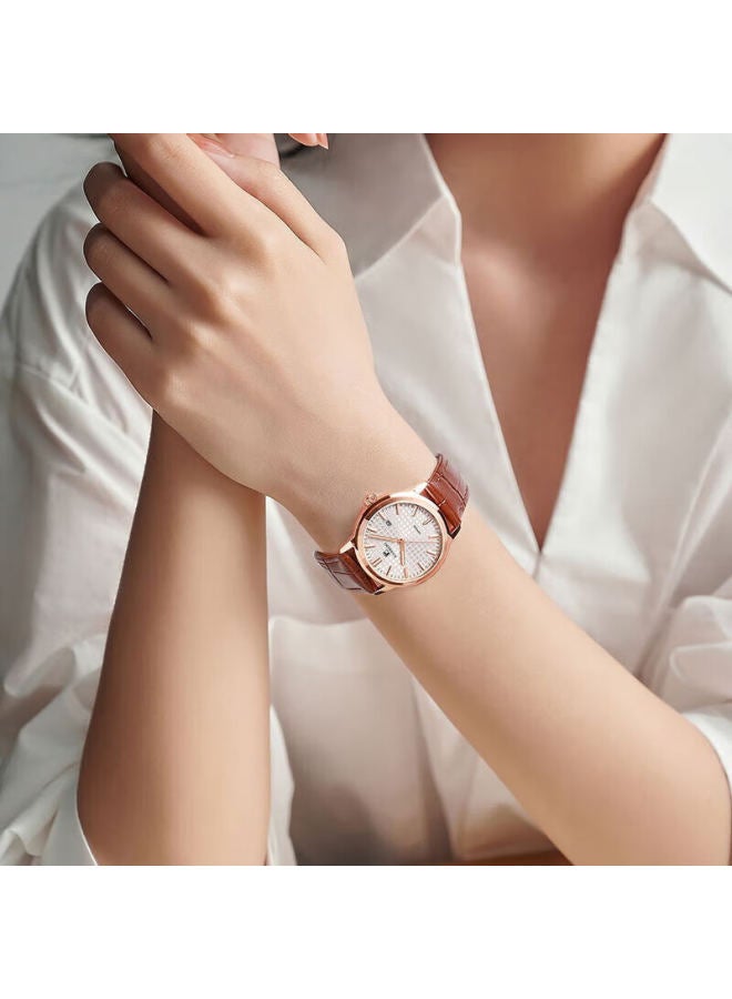 Rossini Women'S Quartz Watch With White Dial And Leather Strap, Birthday Gift For Girlfriend, Chinese Watch, Fashionable With Luminous Date Display 50098 - Image 5