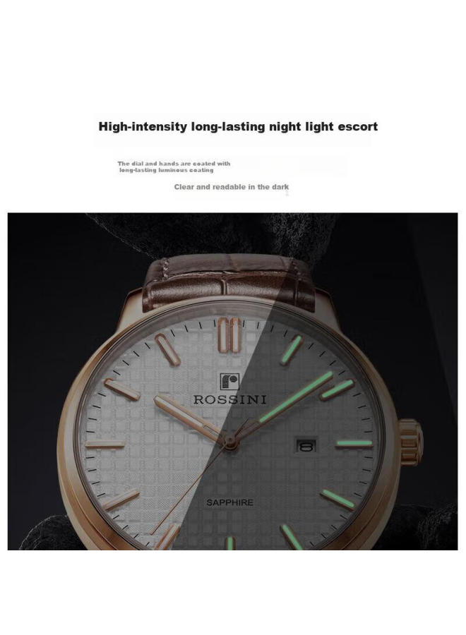 Rossini Women'S Quartz Watch With White Dial And Leather Strap, Birthday Gift For Girlfriend, Chinese Watch, Fashionable With Luminous Date Display 50098 - Image 2