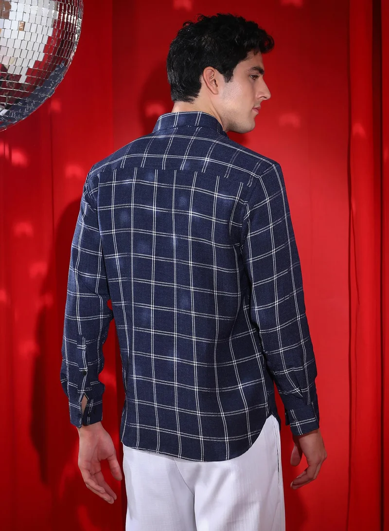 Campus Sutra Men's Navy Blue BiGraph-Check Shirt