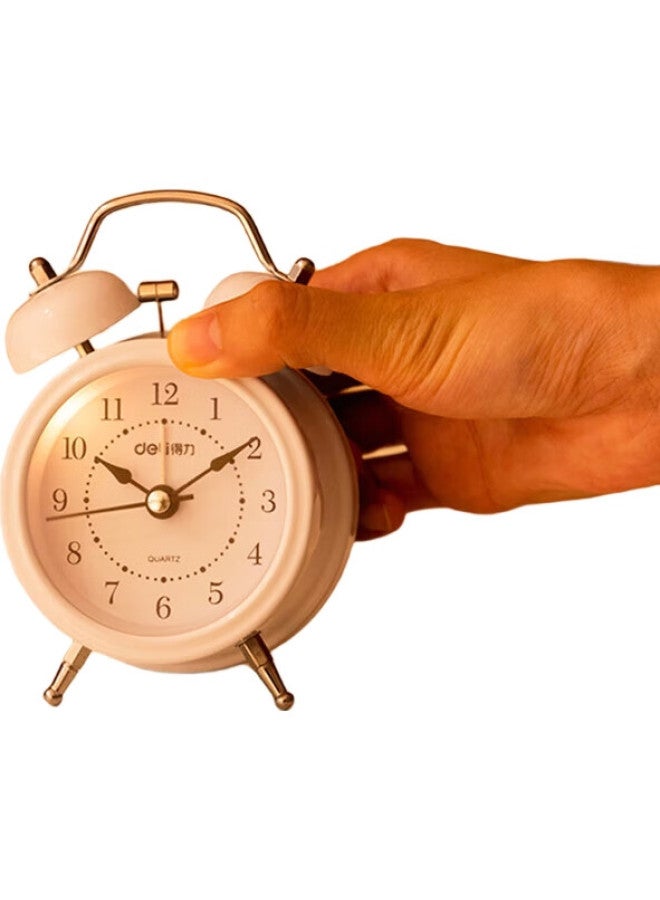 Deli Mini Retro Mechanical Alarm Clock, Low Noise, Luminous, Bedroom Bedside Alarm, Children'S Student Enlightenment Alarm Clock, White 9024 - Image 1