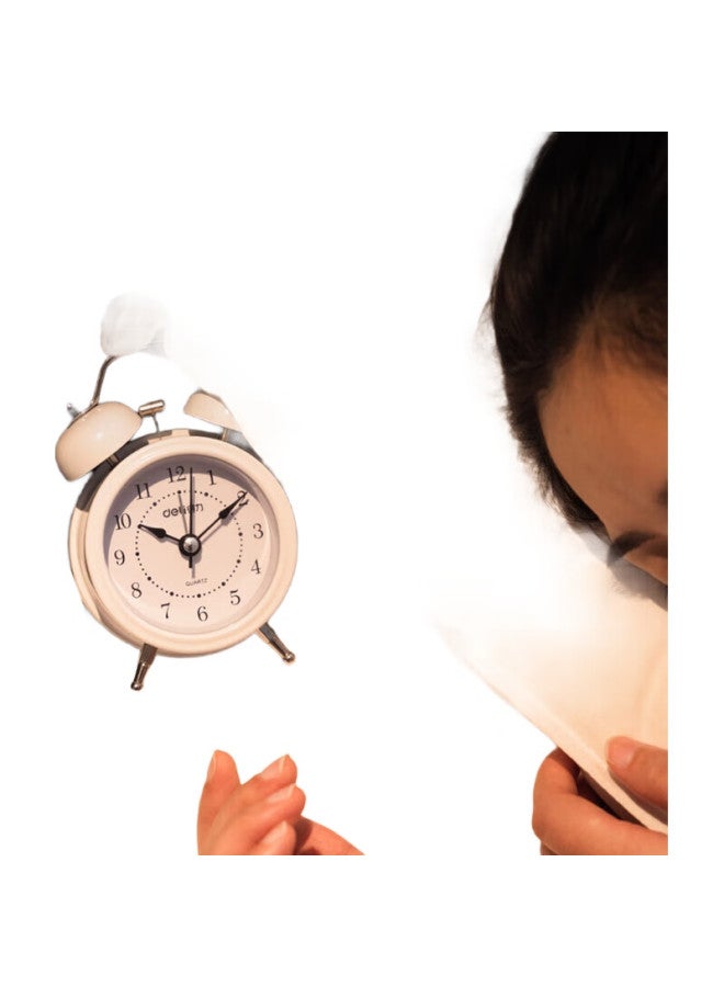 Deli Mini Retro Mechanical Alarm Clock, Low Noise, Luminous, Bedroom Bedside Alarm, Children'S Student Enlightenment Alarm Clock, White 9024 - Image 2