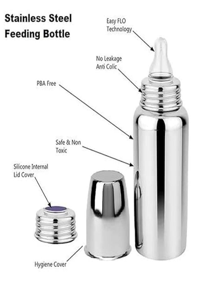 DIGIVEENAL Pack of 1 Milk Feeding Bottle with Stainless-Steel & BPA-Free Sipper Nipple Absolute Light Weight Leakage Proof Easy Clean Design – (240 ML Bottle) - Image 3