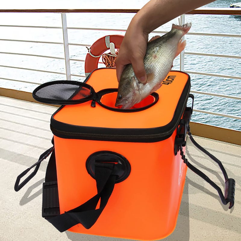 Sunglow Fishing Bucket,Foldable Fish Bucket, Multi-Functional EVA Fishing Bag for Outdoor, Live Fish Lures Bucket and Fish Protection Bucket,10GAL/8GAL/6GAL/4.8GAL/3GAL Live Fish Container(6GAL/Orange) - Image 3