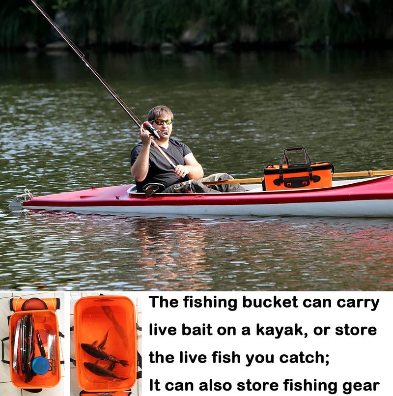 Sunglow Fishing Bucket,Foldable Fish Bucket, Multi-Functional EVA Fishing Bag for Outdoor, Live Fish Lures Bucket and Fish Protection Bucket,10GAL/8GAL/6GAL/4.8GAL/3GAL Live Fish Container(6GAL/Orange) - Image 4