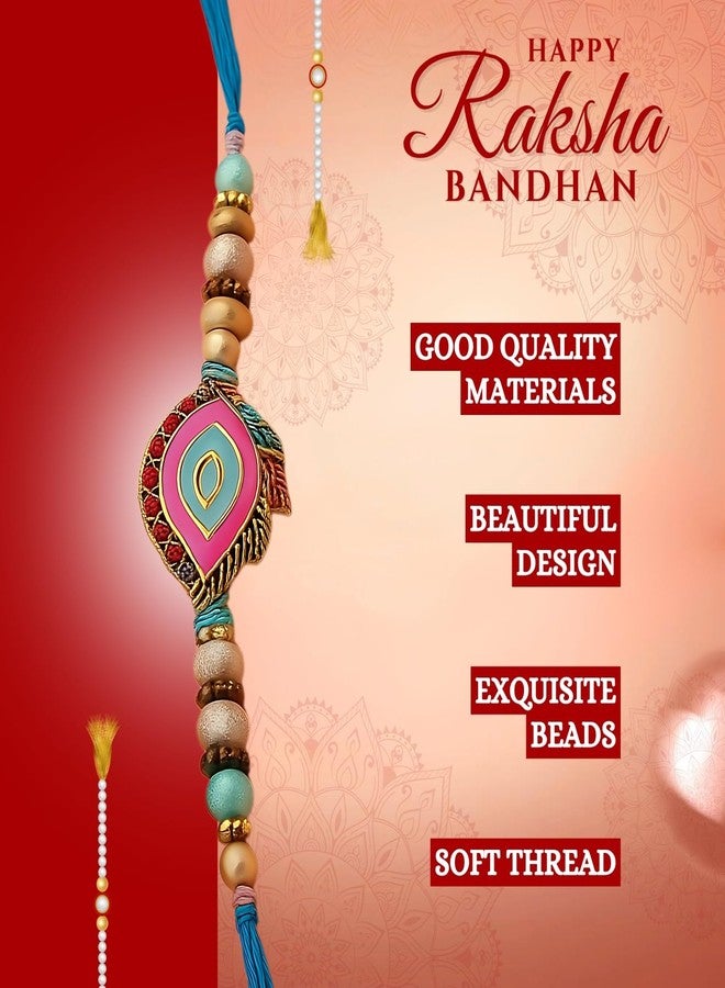 Sage Square Rakhi for Brother, Bhai with Roli Chawal | Raksha Bandhan | Designer Beads, Stones, Decorative Work | Stylish Handcrafted Rakhi Gifting for Sibling Festival Celebration (Type 21) - Image 5