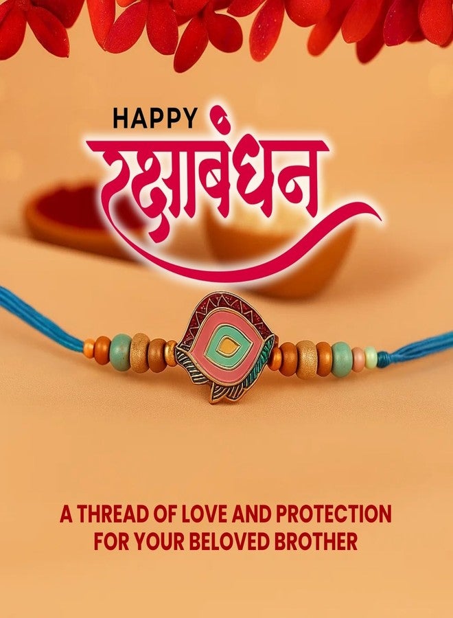 Sage Square Rakhi for Brother, Bhai with Roli Chawal | Raksha Bandhan | Designer Beads, Stones, Decorative Work | Stylish Handcrafted Rakhi Gifting for Sibling Festival Celebration (Type 21) - Image 4