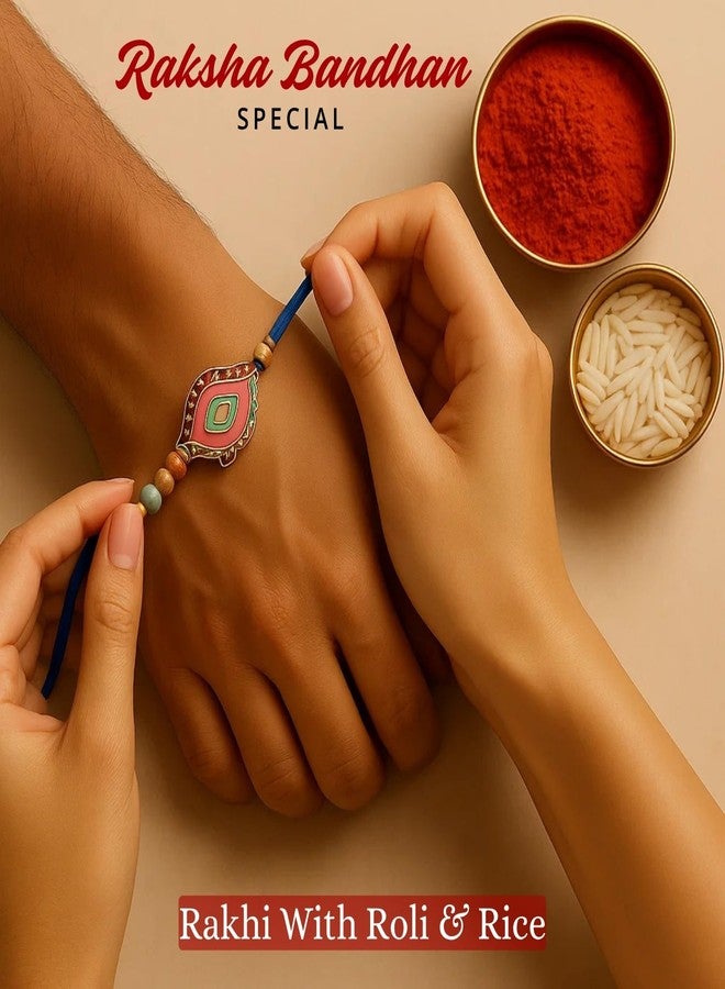 Sage Square Rakhi for Brother, Bhai with Roli Chawal | Raksha Bandhan | Designer Beads, Stones, Decorative Work | Stylish Handcrafted Rakhi Gifting for Sibling Festival Celebration (Type 21) - Image 3