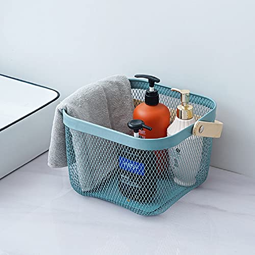 Luximal Multi-Purpose Metal Mesh Storage Basket with Bamboo Handle – Stylish & Durable Organizer for Kitchen, Bathroom, Pantry, and Home (25 x 25 x 18 CM, Sky-Blue) - Image 4