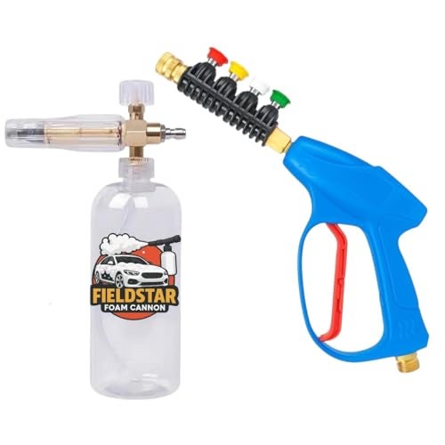 Fieldstar Pressure Washer Gun with Transparent Foam Cannon | Car Wash Foam Gun with 1/4" Quick Connector | 1L Bottle & 5 Color Spray Nozzles - Image 1