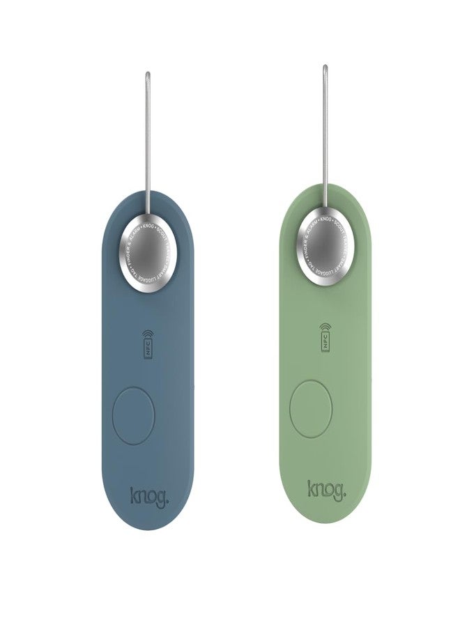 Knog Scout iOS Twin Pack Smart Tag, Tracker & 85dB Alarm - Rechargeable Luggage Tag Compatible with iOS App & Apple Find My, Digital Contact Info, Remote Chime, Water-Resistant, Blue/Green - Image 1