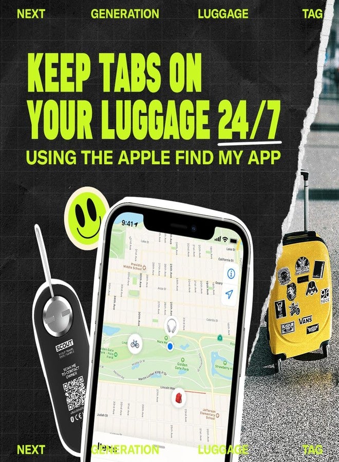 Knog Scout iOS Twin Pack Smart Tag, Tracker & 85dB Alarm - Rechargeable Luggage Tag Compatible with iOS App & Apple Find My, Digital Contact Info, Remote Chime, Water-Resistant, Blue/Green - Image 3