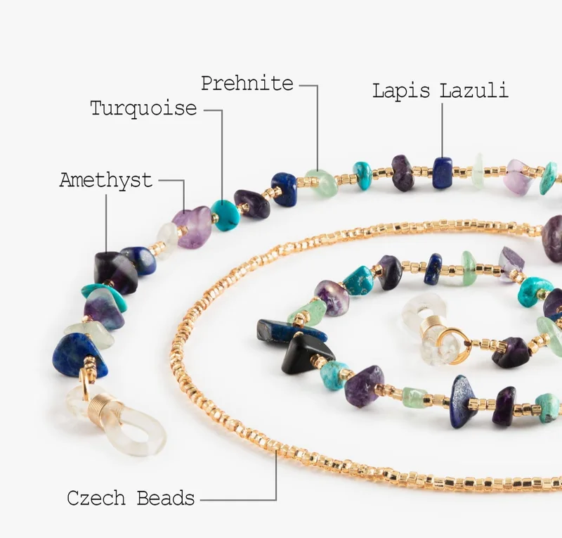 Minza  Minza “Broken Stone” Women’s Eyewear Chain, Natural Amethyst, Turquoise, Prehnite & Lapis Lazuli with Czech Beads, Handmade Colorful Glasses Chain for Sunglasses & Eyeglasses, Artistic Boho Accessory for Women | Best Price UAE