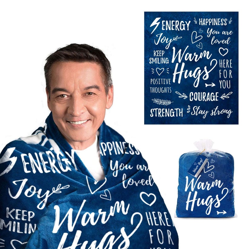 EasyFluffy Get Well Blanket for Men  Women  Super Soft Healing Blanket with Inspirational Words  Get Well Soon Gifts for Men After Surgery Chemo  Anyone During Hard Times  50x60 Dark Blue