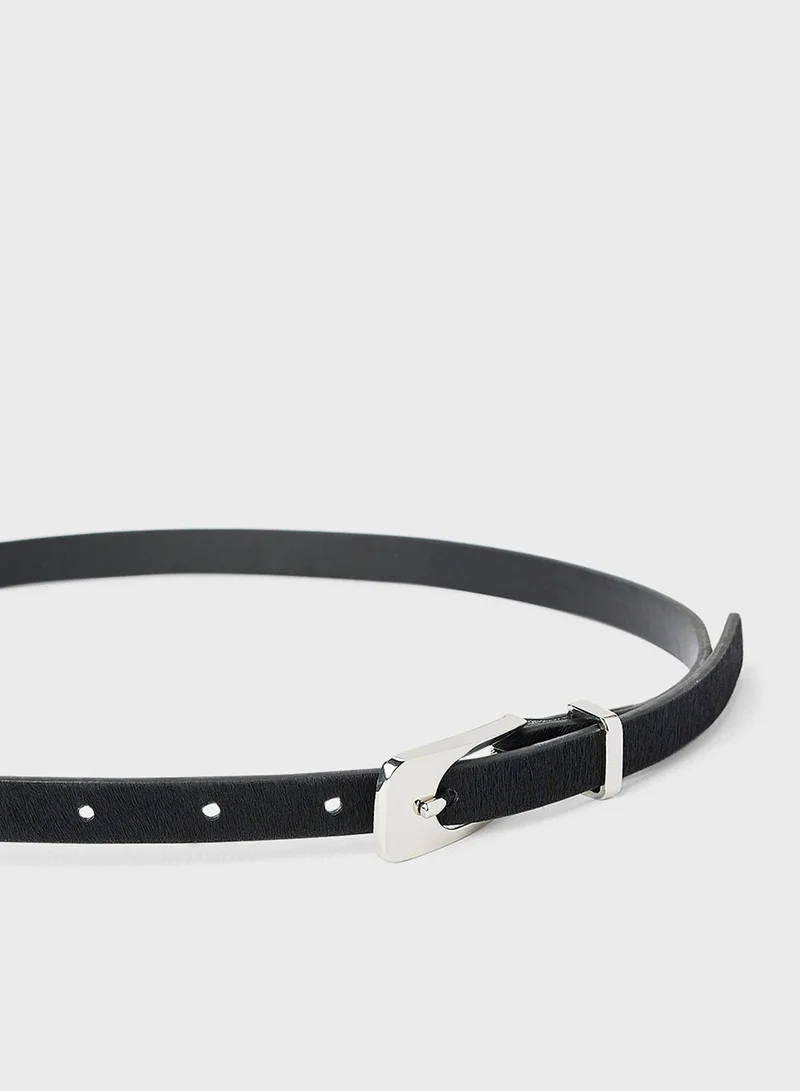MANGO Slim Leather Belt