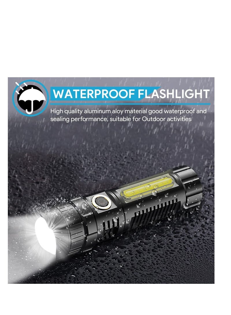 LED rechargeable flashlight 4500 high lumen, xhp70.2 super bright LED magnetic flashlight, with cob side lights, scalable, waterproof, 4 modes, powerful rechargeable tactical flashlight - Image 2