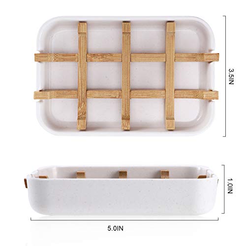 Fufengz Bamboo Wooden Soap Dishes for Bathroom Bar Soap Holder Shower Soap Holder Sink Deck Bathtub Shower Tray (Two Pieces White) - Image 2